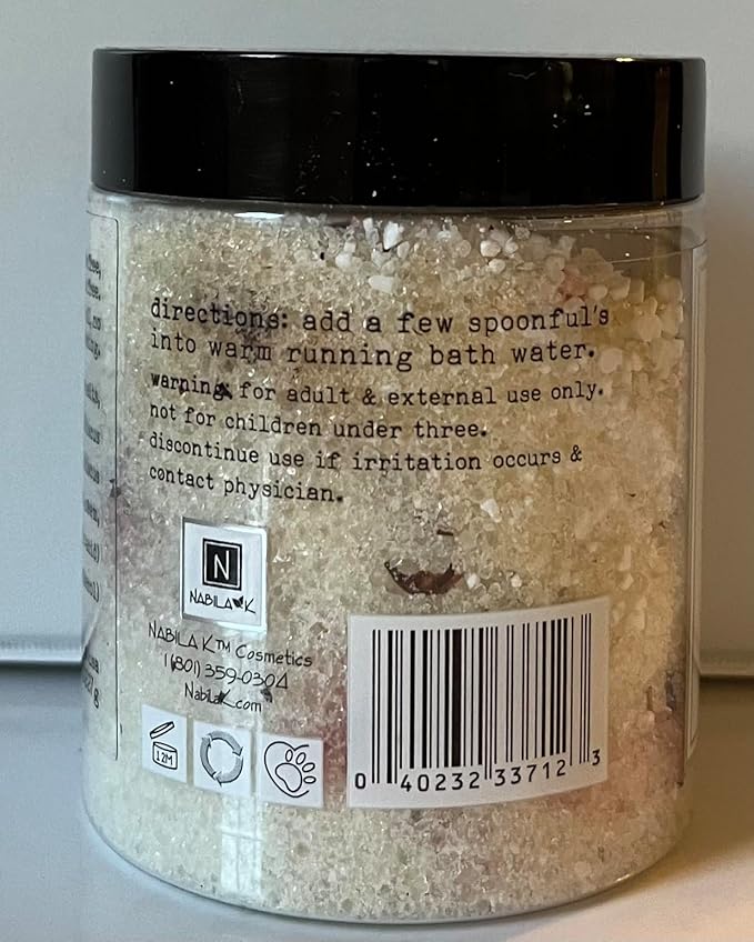 Organic Hibiscus Petals Bath Salts by Nabila K - Dead Sea Salt & Epsom Salt Scrub & Soak - Exfoliates & Hydrates Skin, Botanical Essential Oils - Bubble Bath Accessories for All Skins Types, 8 oz