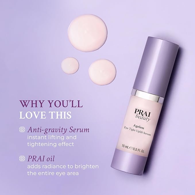 PRAI Beauty Ageless Eye Tight Uplift Serum, Anti-Aging and Hydrating Eye Serum, For Instantly Ageless Brow and Eyelid Area, 0.5 Oz