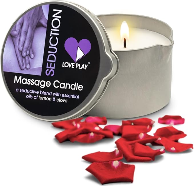 LOVE PLAY Massage Oil Candle for Home SPA - Vegan Moisturizing Body Oil Candle for Pure Relaxation - Hydrating Skin Care Massage Oils with Essential Oils (6.76oz)