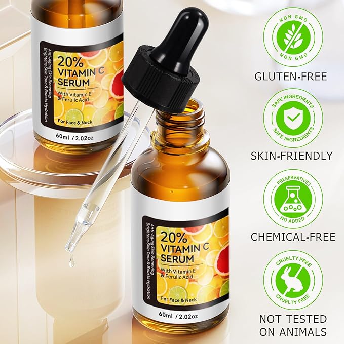 2Pack Vitamin C Serum for Face - Anti Aging Facial Serum with Vitamin C, Hyaluronic Acid, Vitamin E, Promotes Collagen Synthesis, Reduces Dark Spots And Wrinkles, 4.04 Fl Oz