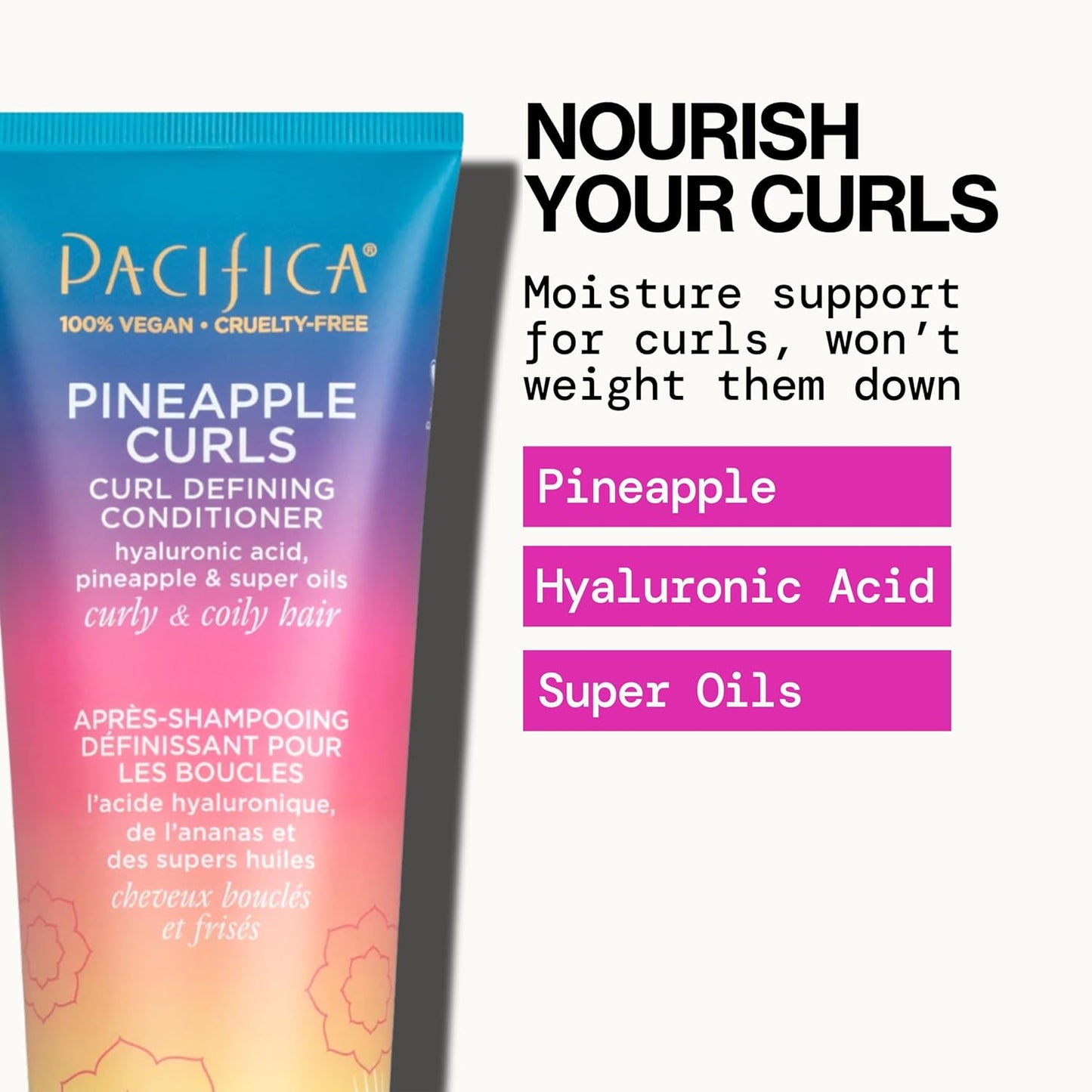 Pacifica Beauty, Pineapple Curls Defining Natural Conditioner, For Curly, Coily and Textured Hair Types, Pineapple Scent, Sulfate Free and Silicone Free, 100% Vegan and Cruelty Free