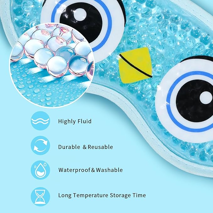 2PCS Adorable Cooling Eye Mask Gel Eye Mask, Reusable Hot Cold Therapy Cold Eye mask for Post Surgery, Puffiness, Dark Circles, Eye Bags, Dry Eyes (Pig+owl)