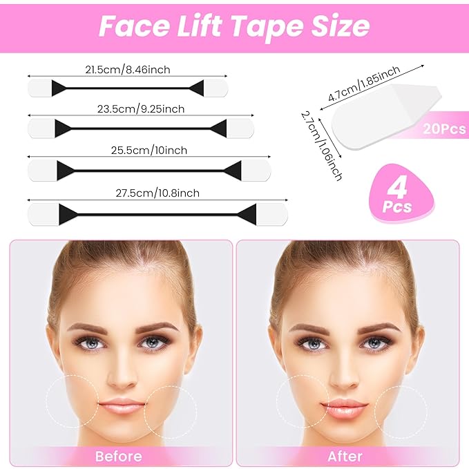 Face Lift Tape Invisible, Instant Face Tape 24Pcs Facelift Tapes for Facee Invisible with Bands, Adhesive Lifting Patch Facee Lifting Band Neck and Eye Lift Tapes for Women Ladies