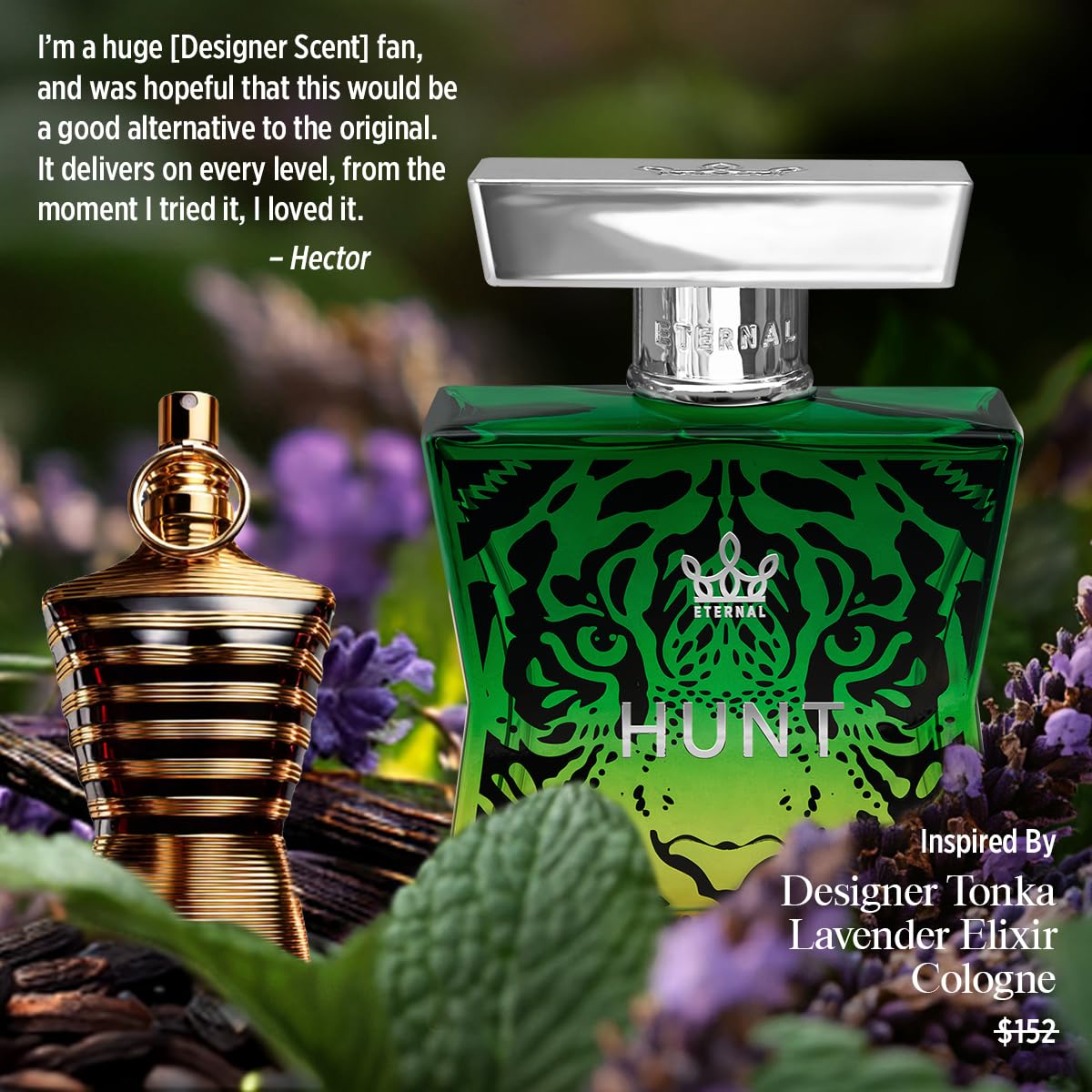 Eternal Hunt - Inspired by Iconic Ambery Male Elixir - 3.4 oz (100ml) - EDP - Long-lasting - Vegan - Clean Ingredients - Cologne for Men - 2000 sprays per bottle