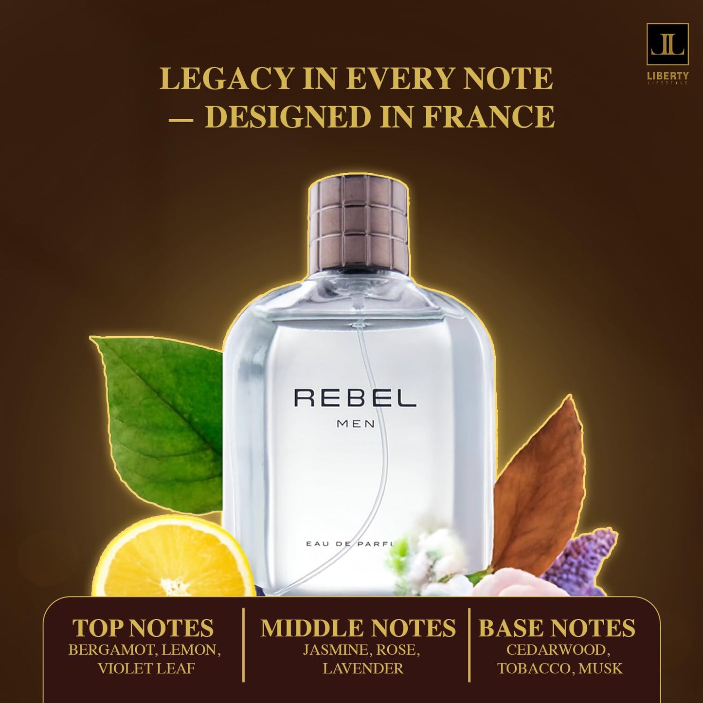 Liberty Luxury Rebel Perfume for Men 100ml, Powerful Long Lasting Eau De Parfum with Spicy Woody Notes Masculine Fragrance for the Modern Rule Breaker, men cologne, Gift For Men,100ml