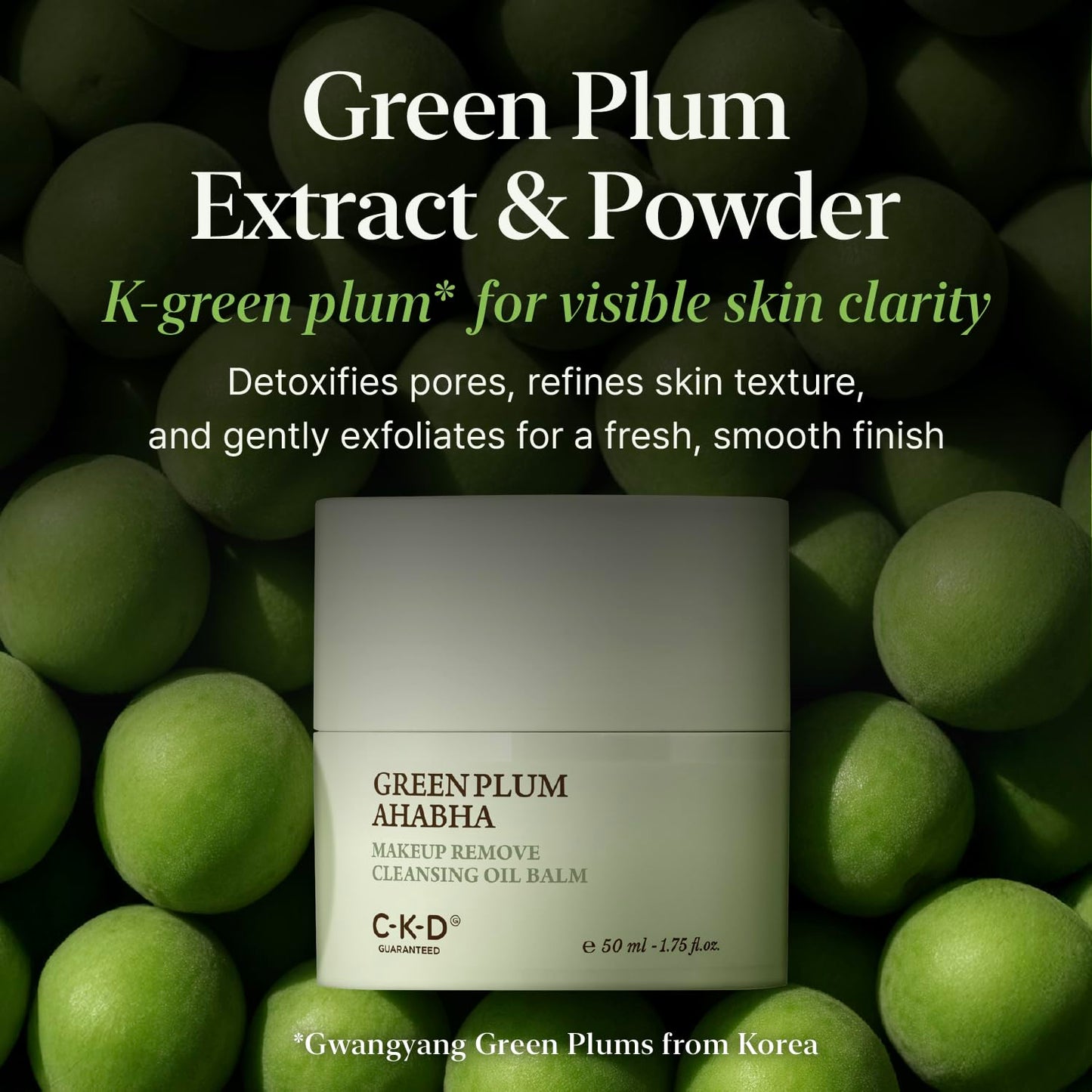 CKD Green Plum AHA·BHA Grinding Cleansing Oil Balm - Sherbet Balm Korean Cleanser for Makeup, Sebum & Blackhead Removal. Exfoliating with 4-Acid Complex for All types of Skin. 1.75 fl oz