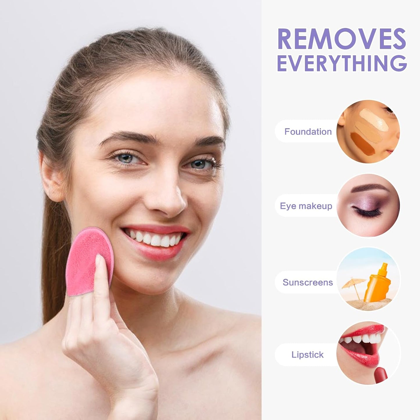 SUNLAND Reusable Makeup Remover Pads for Face,Eye,Lips 16 Pack Microfiber Face Cleansing Gloves Washable with Laundry Bag and Travel Bag Rounds Toner Pads（Round 3.15inchx16 Pink）