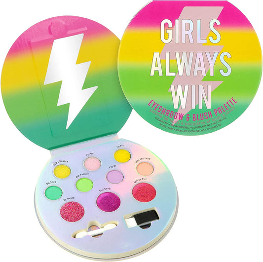 Always Win Glisten & Glitter Makeup Palette 10 Color Eyeshadow Palette & Blush Makeup Novelty Beauty Set, Fold Out Compact with Mirror, Washable, Non-Toxic