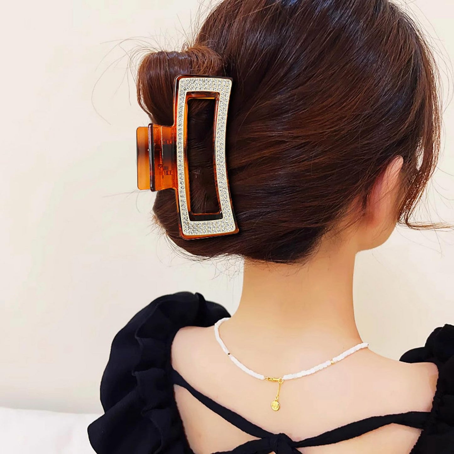 SINIDE Rhinestone Hair Claw Clips, Square Crystal Jaw Clip Nonslip Acrylic Claw Clips for Thick Long Hair, Fashion Elegant Clamps Accessories for Women Ladies Strong Hold Barrette for Styling (2 Pack)