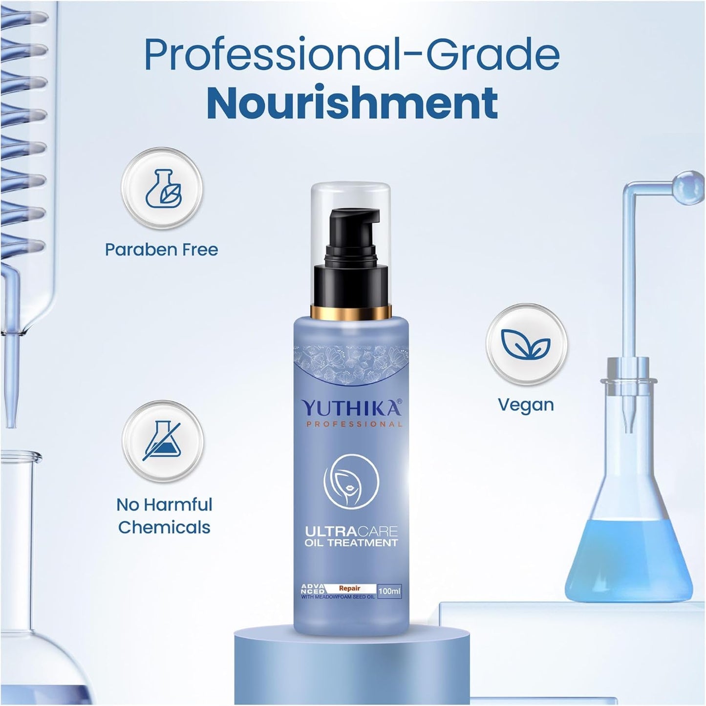 Yuthika Professional Ultracare Advanced Hair Repair Oil For Dry Damaged Hair With Meadowfoam Seeds |Hair Oil for Frizzy Hair| Promote Hydration for Thick & Strong Hair for Women & Men - 3.3 FL Oz