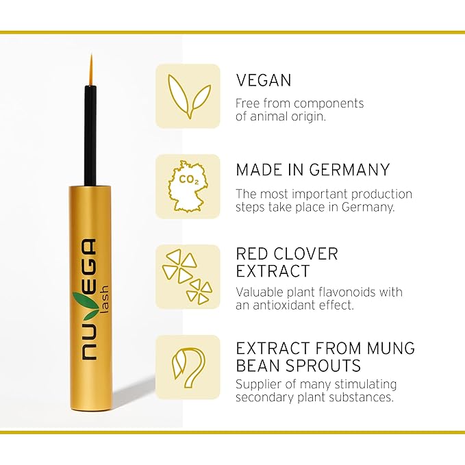 Nuvega Lash - Vegan Eyelash Serum & Eyebrow Serum for Long Eyelashes in just 4-6 Weeks I Lash Serum I Eyelash Growth Serum I Made in Germany I 1ml