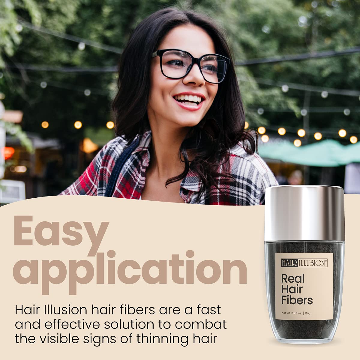 Hair Illusion Black Real Hair Fibers for Thinning Hair - 100% Natural Texture, Non Synthetic Hair Fibers - Bald Spot Cover Up for Women & Men - 18 Gram