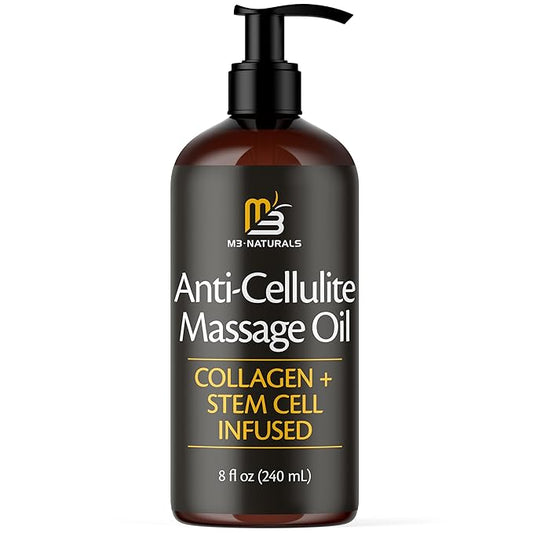 Anti Cellulite Massage Oil – Firming Body Oil with Collagen & Stem Cell | Skin Tightening, Anti-Aging & Cellulite Remover for Legs | with Natural Oils & Refreshing Aroma – 8 Fl Oz by M3 Naturals