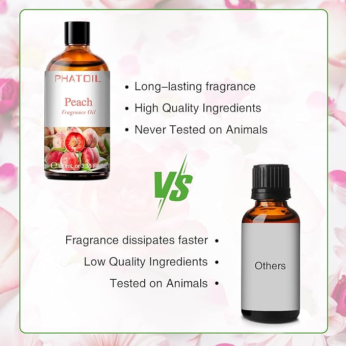3.38FL.OZ Peach Fragrance Oils for Aromatherapy, Essential Oils for Diffusers for Home, Perfect for Diffuser, Yoga, Skin Care, DIY Candle and Soap Making - 100ml