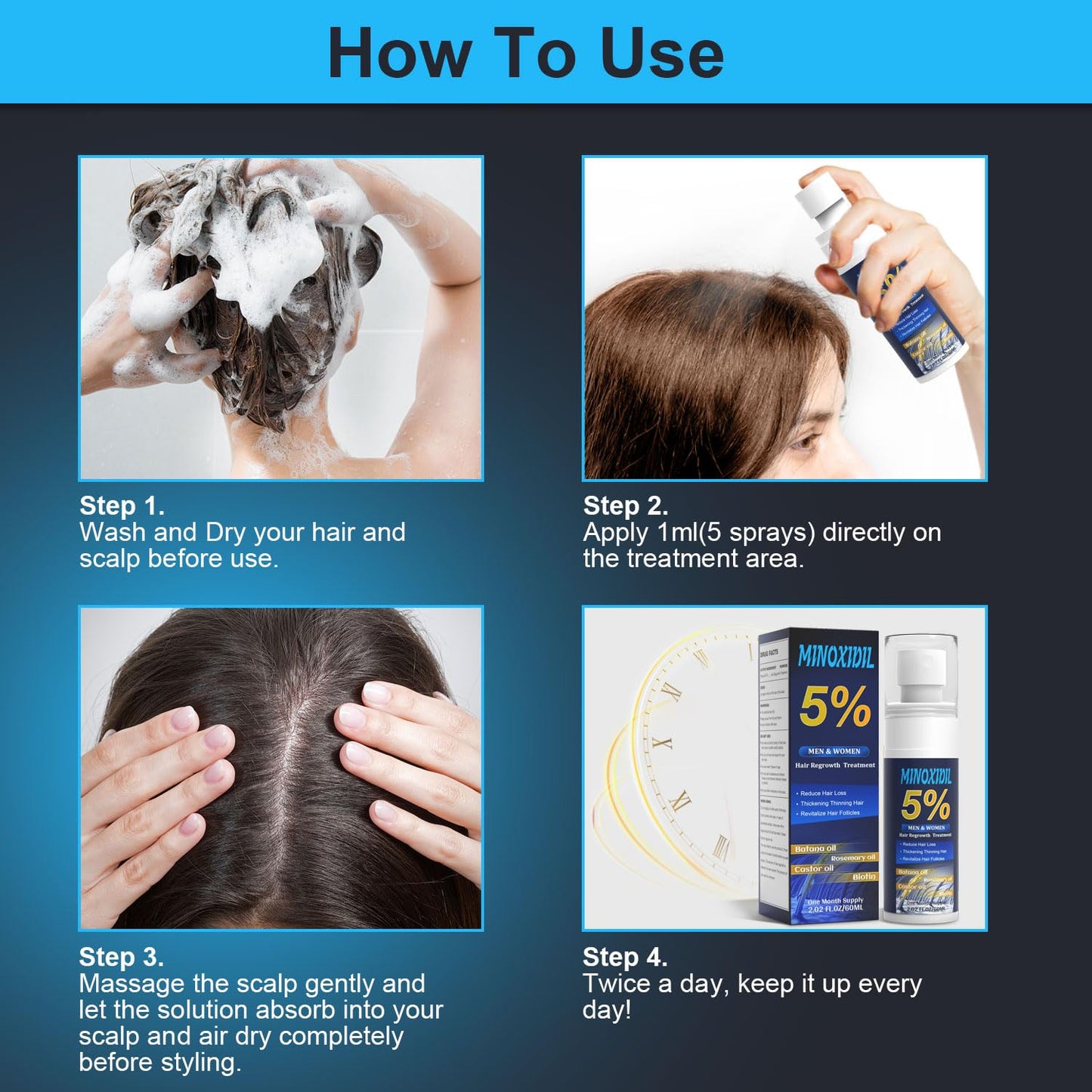 5% Minoxidil for Men and Women, Hair Growth Biotin Serum with Batana and Rosemary for Hair beard Regrowth Treatments, Extra Strength Hair Loss Solution to Regrow Thicker, 2.02FL OZ