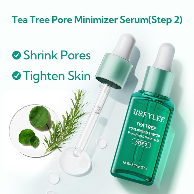 Pore Minimizer Serum， BREYLEE Pore Refining Serum for Face & Nose, Oil Control Firming, Shrinking Pore & Tightening Skin, Pore Moisture after Blackhead Remover, Clam and Soothing Skin Care