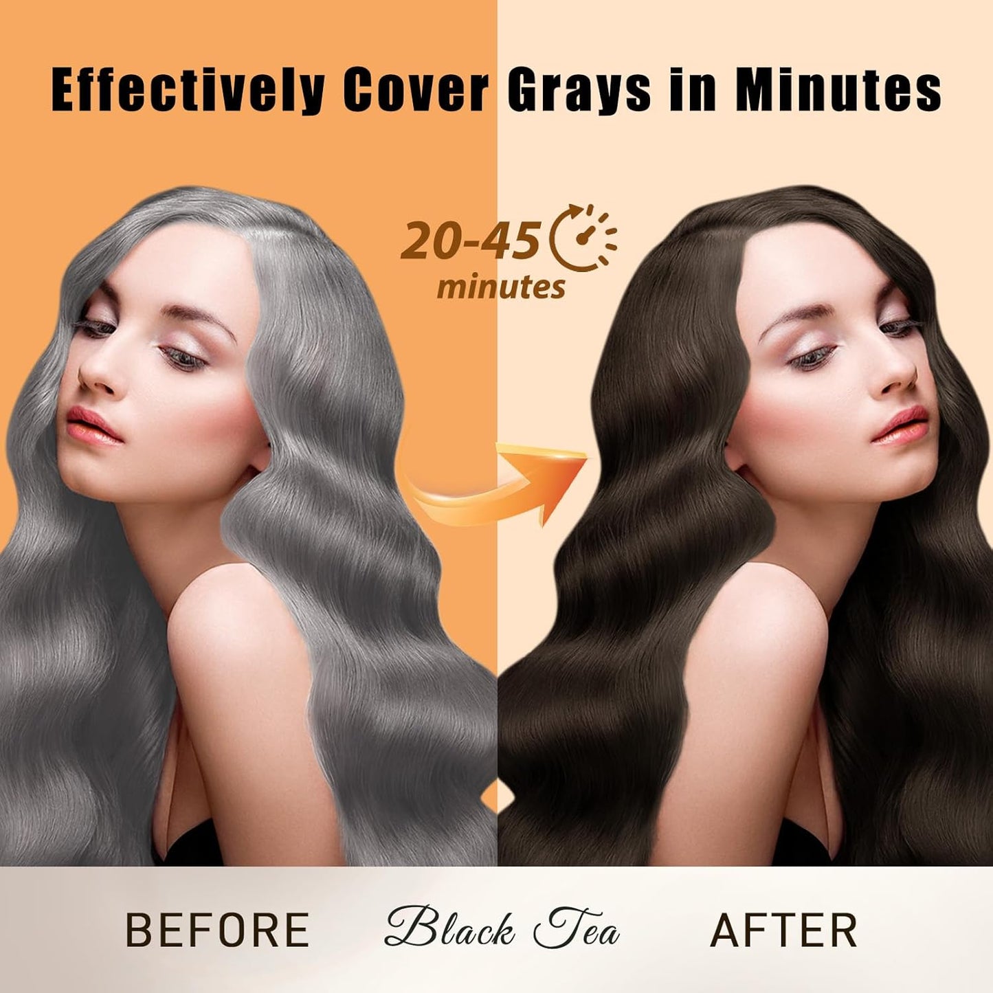 Hair Dye Shampoo 3 in 1, Long-Lasting Gray Coverage, Hair Color Shampoo with Herbal Ingredients, Easy Application for Women Men 16.9 Fl Oz (Black Tea)