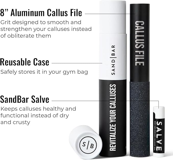 SandBar Callus Remover File for Hands - Durable Aluminum Tool for Callus Care and Dead Skin Removal - Includes Nourishing Salve - Ideal for Athletes, Climbers, and Gym Enthusiasts