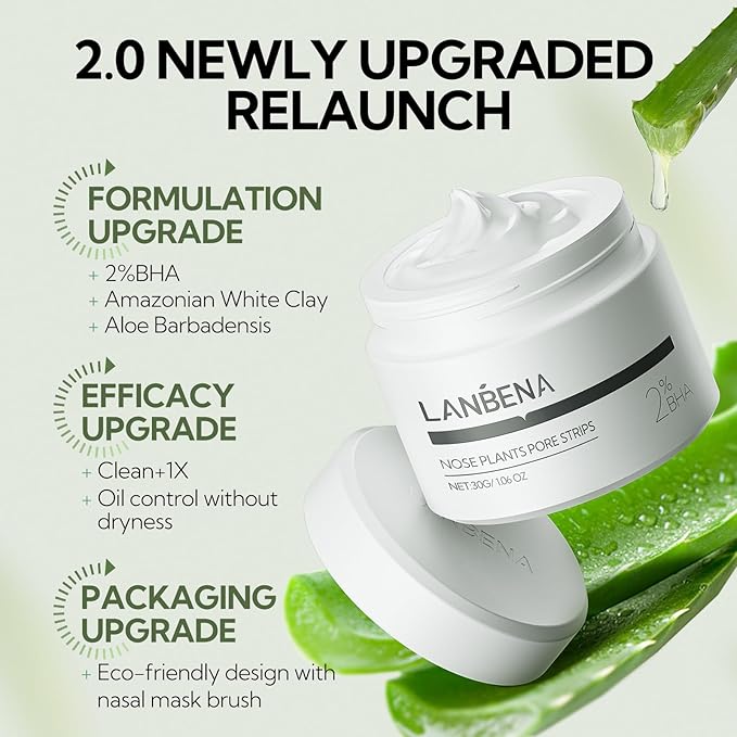 LANBENA Blackhead Remover Strips with 2% Salicylic Acid, Amazonian White Clay, Deep Cleansing Nose Pore Strips, Black Head Remover Strip for Face, 2.0 Upgraded Nose Strips