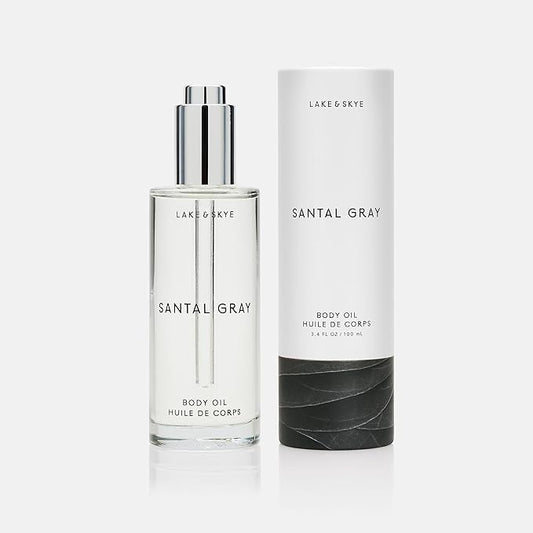 Lake & Skye Santal Gray Body Oil, 3.4 fl oz (100 ml), Hydrating with Vitamin E & Sweet Almond Oil - Woody Scent