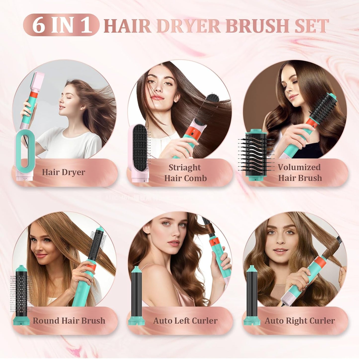 Blow Dryer Brush 6-in-1, Professional Hot Air Styler with Negative Ion, 110000RPM High-Speed Auto-Curlers Hair Styler-Fast Drying, Hot Air Brushes for Curling Volumizing Straightening No Heat Damage