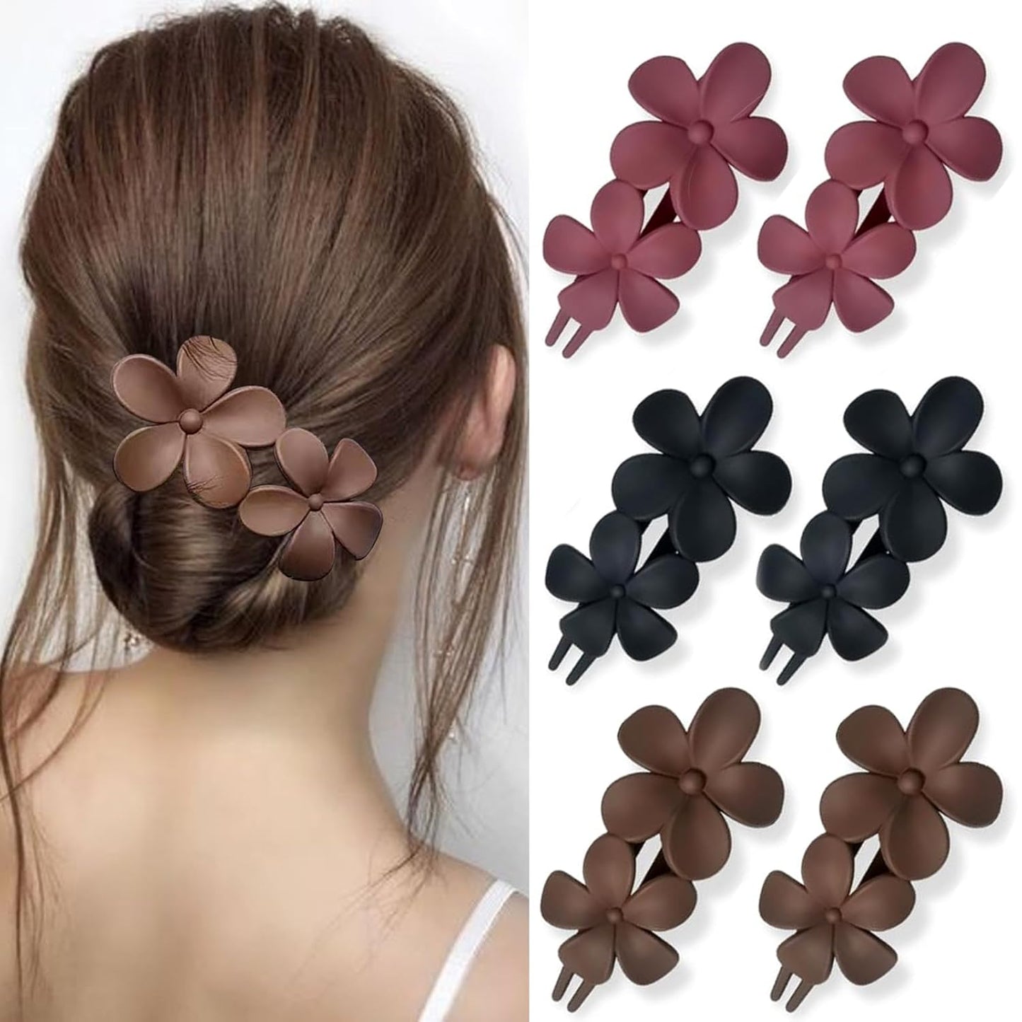 YONOY 6 Pcs Flower Hair Clips Matte French Hair Barrette Stylish Lay Flat Hair Clips for All Hair Types Non-Slip Hair Clamps Grab Elegant Hair Accessories for Women Girls