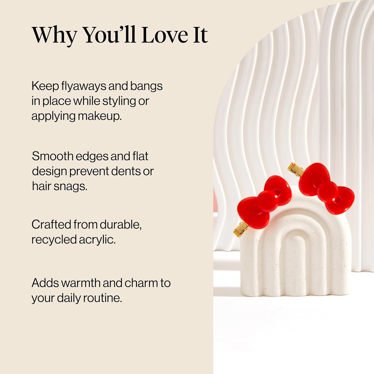 Hello Kitty x Kitsch Creaseless Hair Clips for Women - No Crease, No Bend Hair Clips for Styling, Bangs, Makeup Application, Face Wash | Durable Plastic - Red Bow Design | Ideal Gifts for Women, 2pc