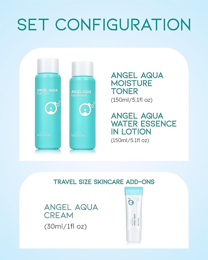 BEYOND Angel Aqua Moisture Skincare Set (11.2fl oz , 3-Piece Set) & Phytoganic (Cleansing Liquid, 6.8fl oz) - Vegan Formula Korean Skin Care.