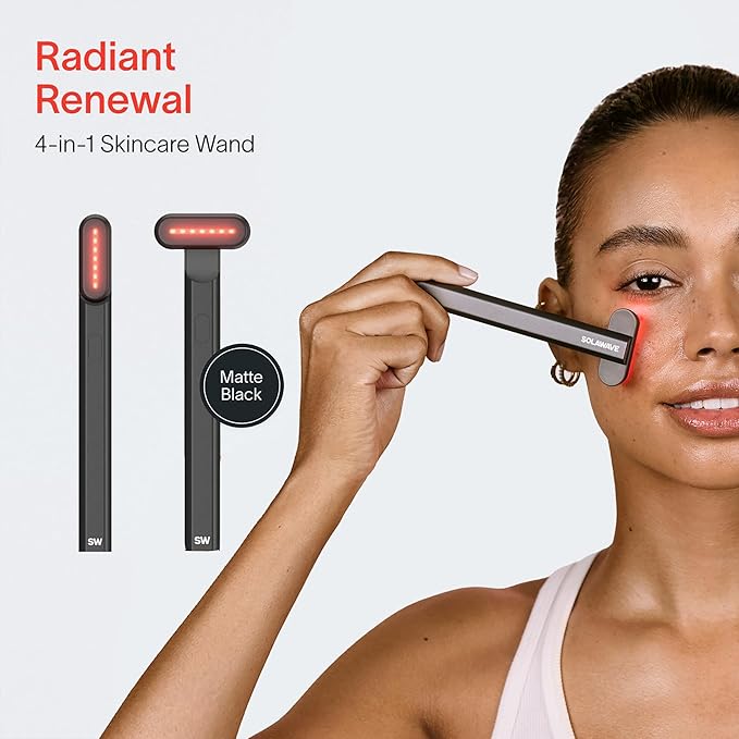 Solawave 4-in-1 Red Light Therapy Facial Wand | Anti-Aging Red Light Therapy | Galvanic Microcurrent Facial Massager | Wrinkle Reduction | Charcoal
