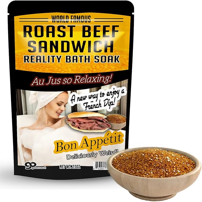 Amber Bath Salts - Luxury Roast Beef Sandwich Bath Soak - Funny Spa Gifts for Men & Women - Sea Salts - Au Jus French Dip