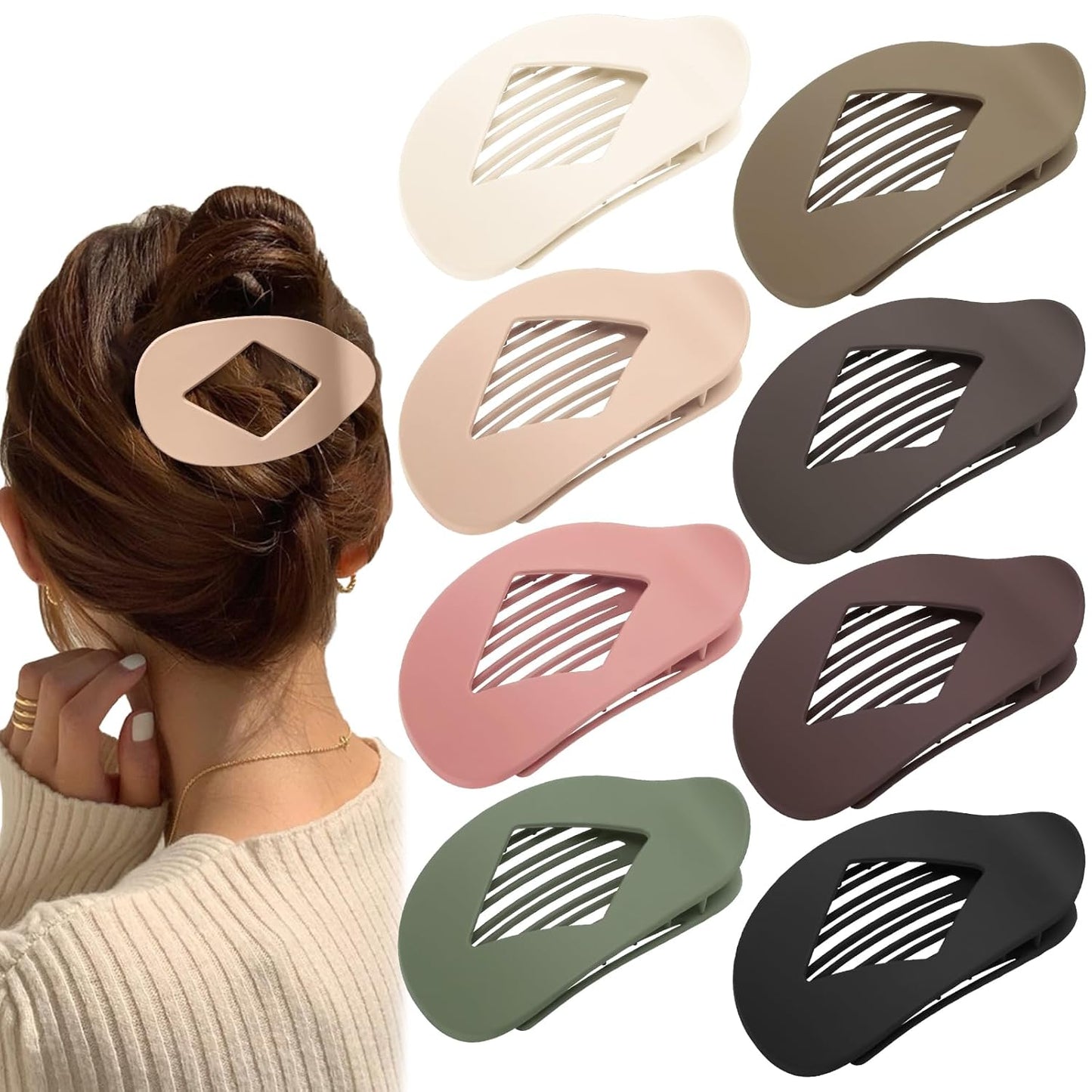 Flat Hair Clips for Women, 8 Pcs Matte No-Slip Flat Claw Clips for Girls,Cute Large Strong Hold No Crease Barrettes for Thick Thin Curly Hair,French Styling Accessories&Gifts for Women (Neutral Color)