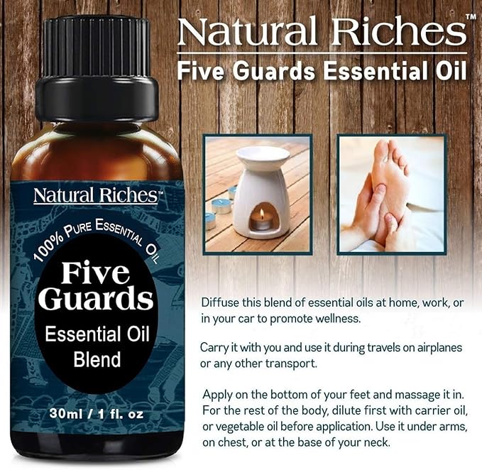 Natural Riches Five Guards Essential Oil Blend for Health Shield Aromatherapy with Clove Cinnamon Lemon Rosemary Eucalyptus Oil - 30ml