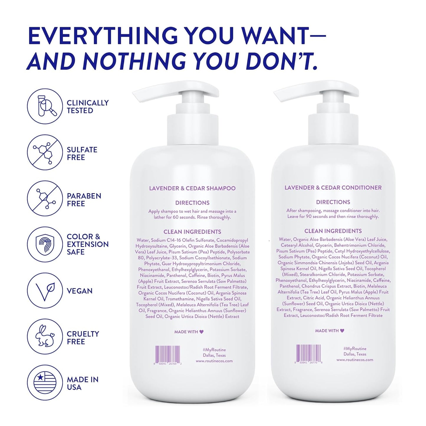 Routine Wellness 1 Liter Anti-Thinning Volumizing Shampoo and Conditioner Set for Thinning Hair & Hair Loss - Grow Your Confidence with Biotin & DHT Blockers - 1 Liter Lavender & Cedar Set