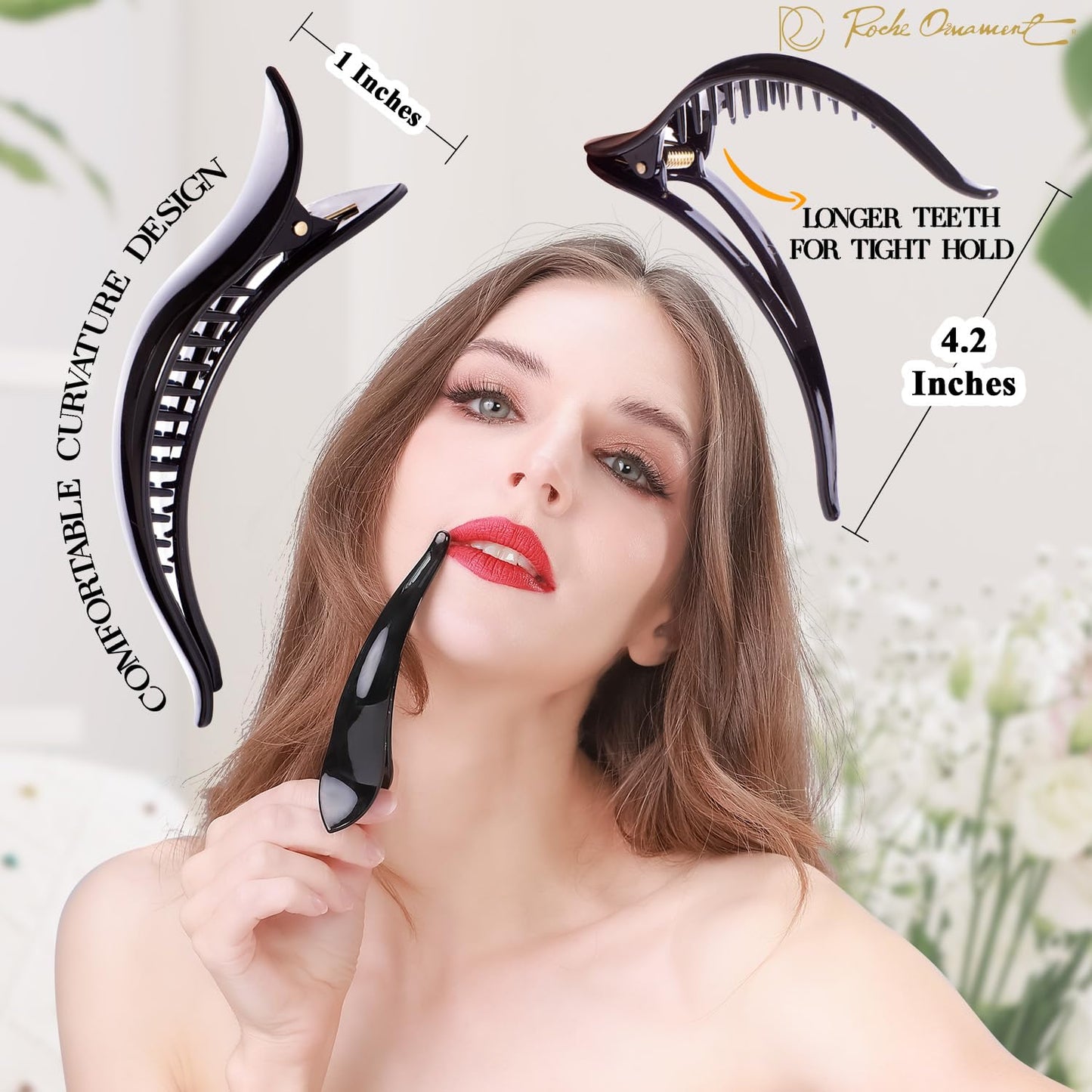 RC ROCHE 6 Pcs Duck Bill Alligator Hair Clips for Women Sectioning Flat Claw Long Thick Hair Inner Teeth Curved Styling Jaw Strong Secure Grip Salon, Large Black