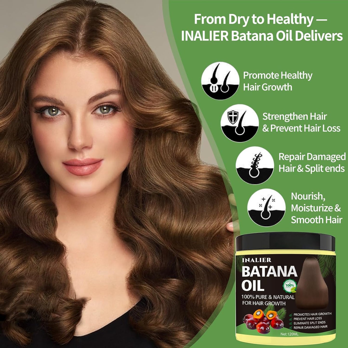 Batana Oil for Hair Growth – 100% Pure Raw Organic Hair Oil from Nature –Deep Repair Hair Treatment for Men and Women to Prevent Hair Loss & Enhance Thickness (4.2oz)