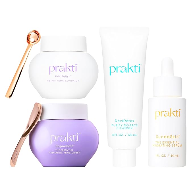 Prakti RaniRitual Daily Essentials Skincare Set with Face Cleanser, Exfoliator, Hydrating Serum and Moisturizer, Complete 4-Step Routine for Radiant Skin