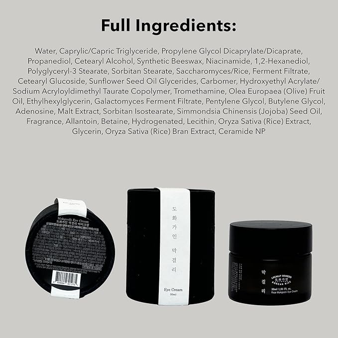 Rice Makgeolli Eye Cream | Made with Domestically Sourced Korean Rice | 30 ml (1.01 Fl Oz) | Korean Skin Care