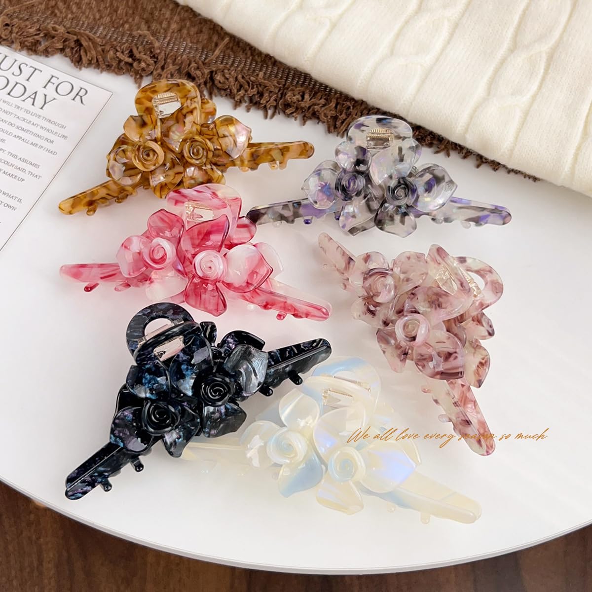 Premium Acetate Hair Clip for Women - Elegant Plant-Based Hair Claw with Secure Hold, Gentle on Hair (B-Floral Blue, 5.1 * 2.3 * 2.1inch)