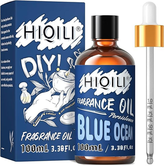 HIQILI Blue Ocean Fragrance Oil 100ml for Diffuser Car Freshies, Clean Fresh Scent for Candle Making Soap Laundry 3.38 Fl Oz