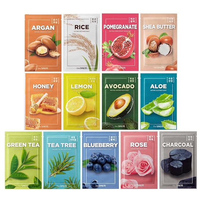 [the SAEM] Natural Facial Mask Sheet 21ml 13 Pack - Korean Skincare Moisturizing and Nourishing Facial Mask Sheet Variety Combo Pack