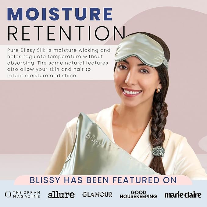 Blissy Silk Sleep Mask - Silk Eye Sleeping Mask for Women & Men for Total Blackout - 100% Pure Mulberry Silk, 22 Momme 6a Fibers - Blindfold Silk Sleep Mask Side Sleeper Eye Cover (Matcha)