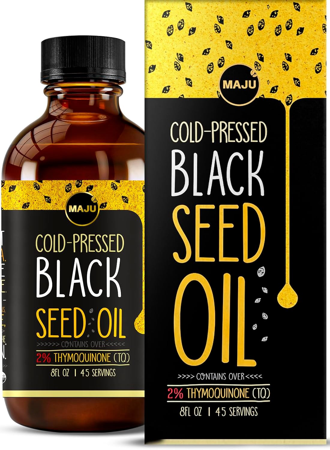 MAJU Black Seed Oil - 3 Times Thymoquinone, Cold-Pressed, 100% Turkish Black Cumin Seed Oil, Liquid Pure Blackseed Oil, Glass Bottle, 8 oz