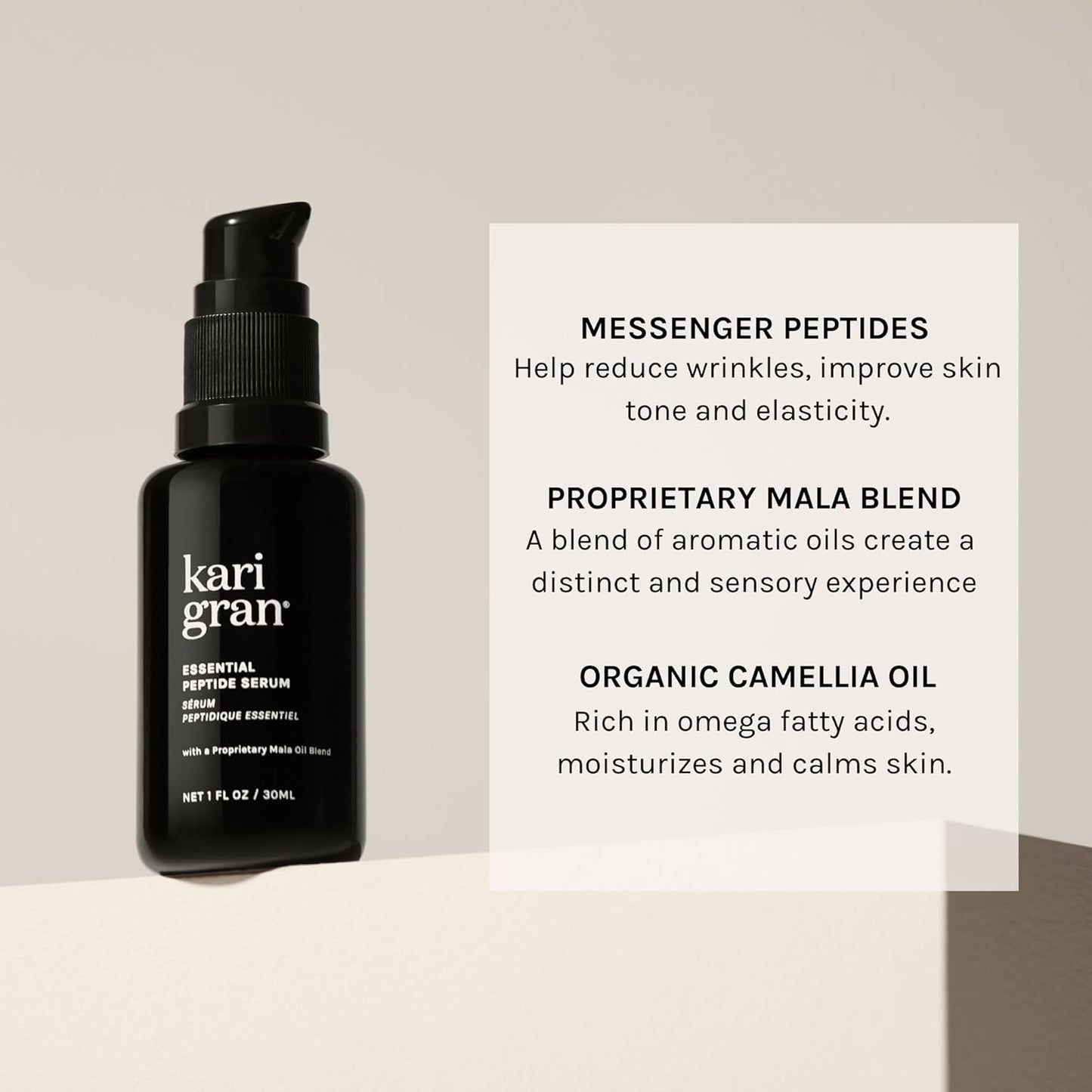 Kari Gran Essential Peptide Serum, Anti-Aging Serum With Matrixyl 3000 OS and 15 Plant Oils (50 ml)