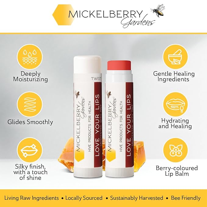 Mickelberry Gardens Love Your Lips All-Natural Organic Beeswax Lip Balm – Hydrating, Healing, and Moisturizing Chapstick for Men, Women, and Kids (2 Pack, Tinted)