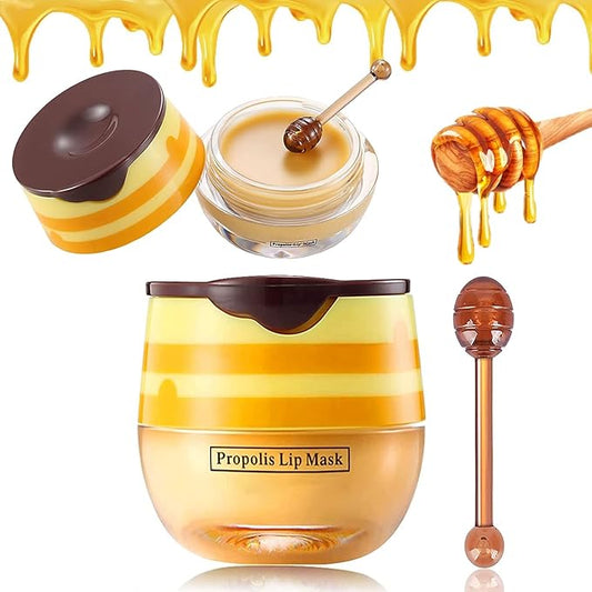 Honey Lip Balm Pot, Honey Lip Mask Propolis Lip Mask Balm Moisturizing Hydrating Prevention Dry and Cracked Lip Scrubs Exfoliator (1 Pack Honey)