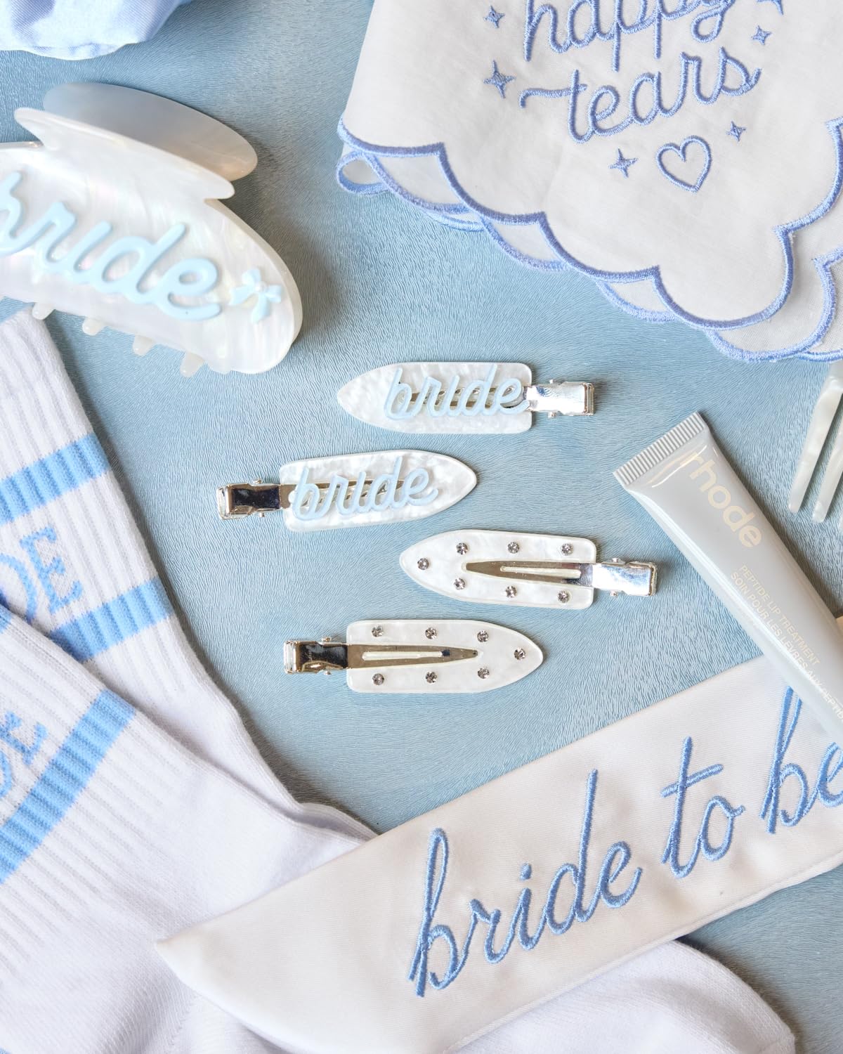 xo, Fetti Bride Beauty Clips - 4 pc | Bachelorette Party, Blue White Bridal Hair Clip, Wedding Get Ready With Me, Bridal Shower Favor, Wedding Accessory