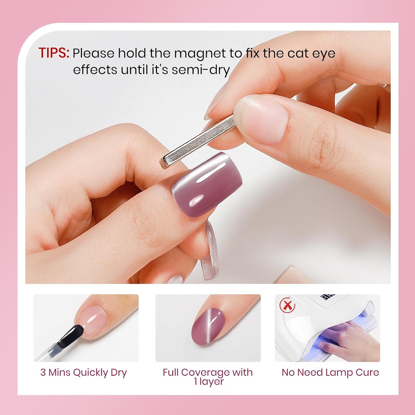 Quick Dry Cat Eye Nail Polish Non Gel Fast Air Dry Glitter Magntic Nail Polish Cats Eye Toe Fingernail Air Drying Fast Lacquer Manicure Gift For Women Girls 16ml, 0.54fl oz