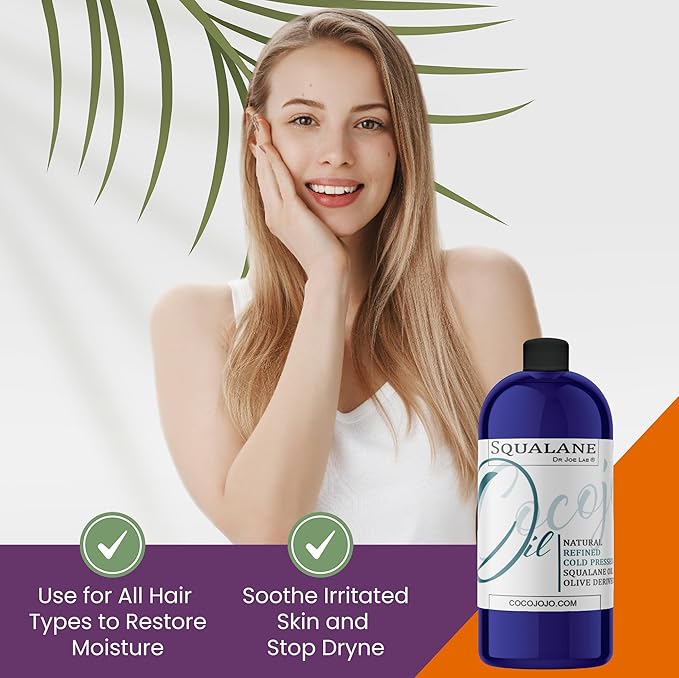 Dr Joe Lab Squalane Oil for Face - Squalane Moisturizer, Squalane Oil Organic, Squalane Body Oils, Natural Plant Derived From Olives - Refined Cold Pressed for Face Skin Hair - 32 Fl Oz