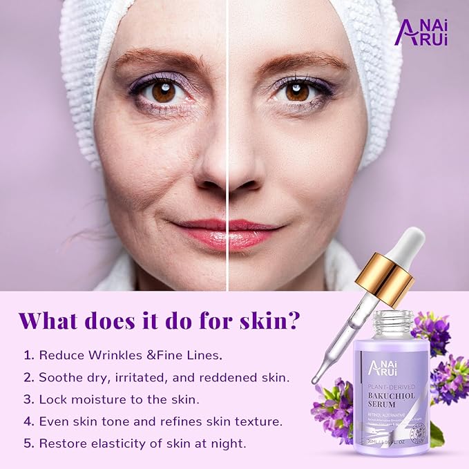 ANAI RUI Bakuchiol Face Serum for Face, Bakuchiol Retinol Alternative Serum,Smoothing Face Serum with Hyaluronic Acid & Peptide Sensitive Skin Serum, Anti Aging & Wrinkle Serum, 1Fl.Oz