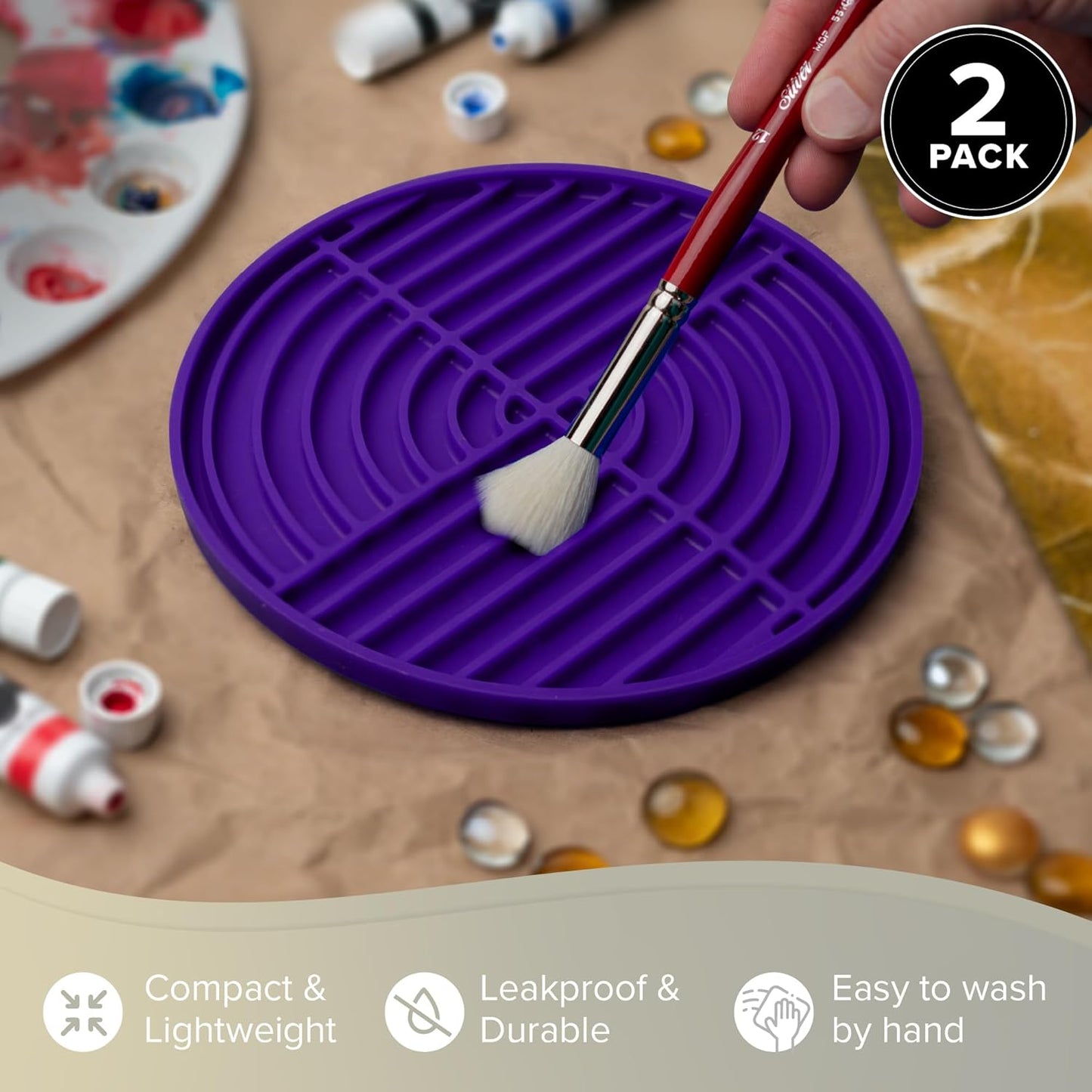 Silver Brush Limited 9061 Silver Essentials Round Brush Cleaning Mat, Water-Based Media Silicone Brush Cleaner For Studio, Travel, and Plein Air, 2 pack